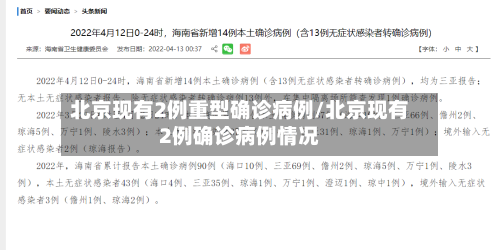 北京现有2例重型确诊病例/北京现有2例确诊病例情况